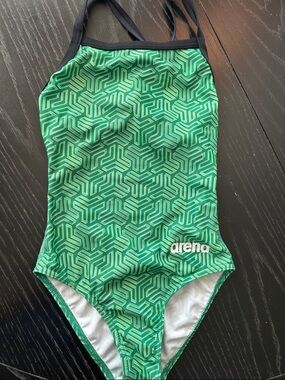Arena Girls' Green Geometric One-Piece Swimsuit
